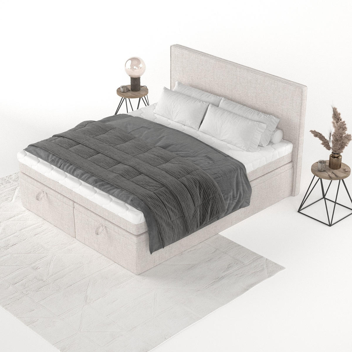 BOXBETT Zalla 180/200 cm Hellbeige im Neve Stoff - Sandfarben/Schwarz, Holz/Holzwerkstoff (180/200cm) - AltaBeds