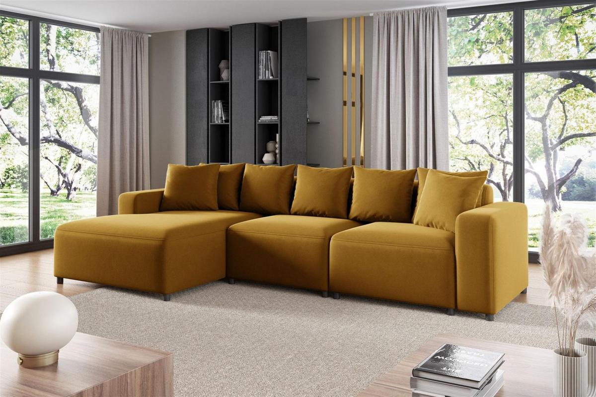 ECKSOFA Megan In Salvador - Honig, Holzwerkstoff/Textil (331/165cm) - Fun Möbel