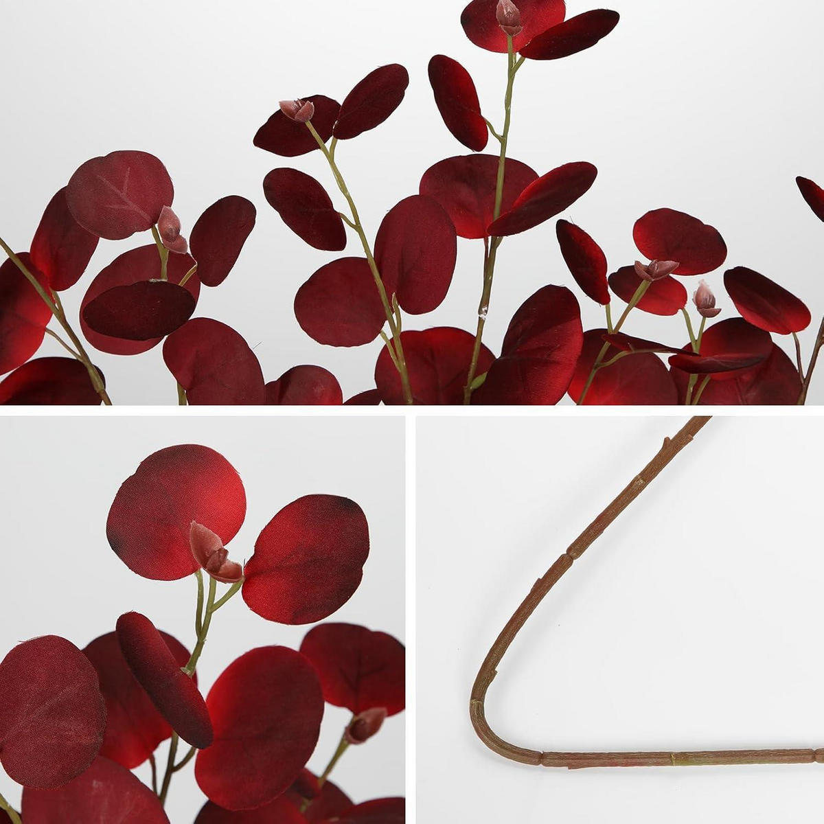 KUNSTPFLANZE Eukalyptuszweig 3er Set Dunkelrot 81 cm - Bordeaux, Kunststoff (81cm)