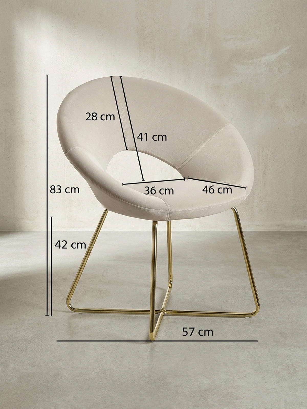 ESSZIMMERSTUHL Samtbezug mit Metallgestell Modern gepolstert, Beige - Beige/Goldfarben, Textil/Metall (60/83/57cm) - KADIMA DESIGN