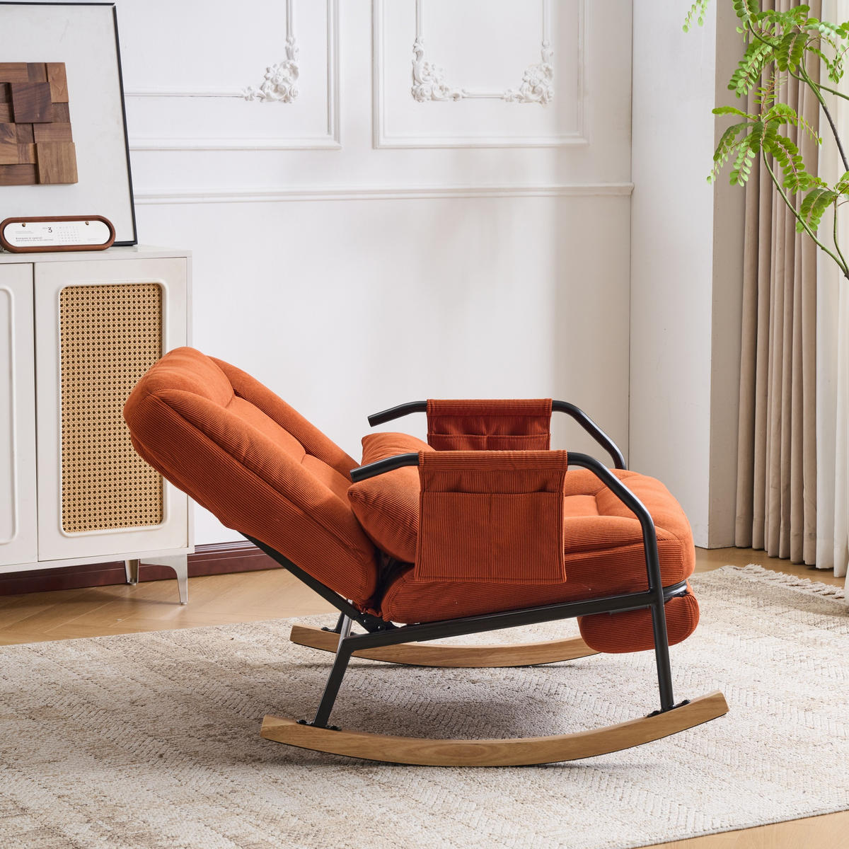 SCHAUKELSTUHL Braun Cord mit Fußstütze und Lendenkissen - Braun, Textil (87/89/88cm) - Oxeza