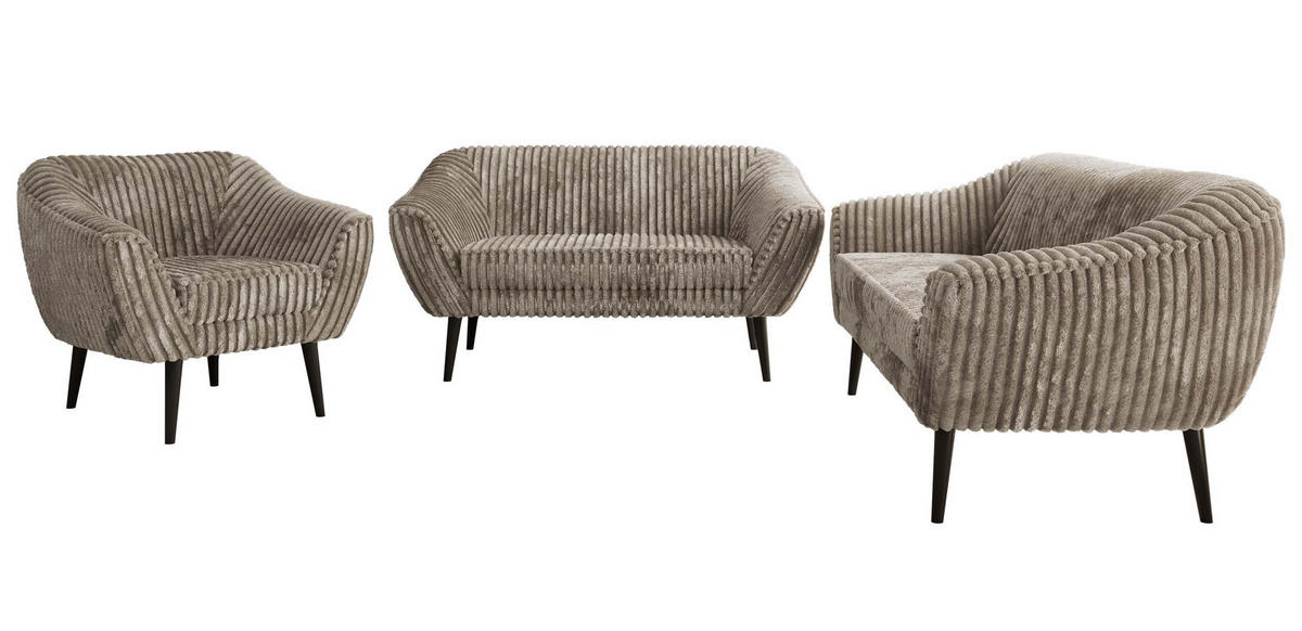 SEDACÍ SOUPRAVA 3+2+1 PIRS - Světle hnědá Manšestr - Černé nohy - černá/světle hnědá, kompozitní dřevo/textil (180/75/74cm) - MKS