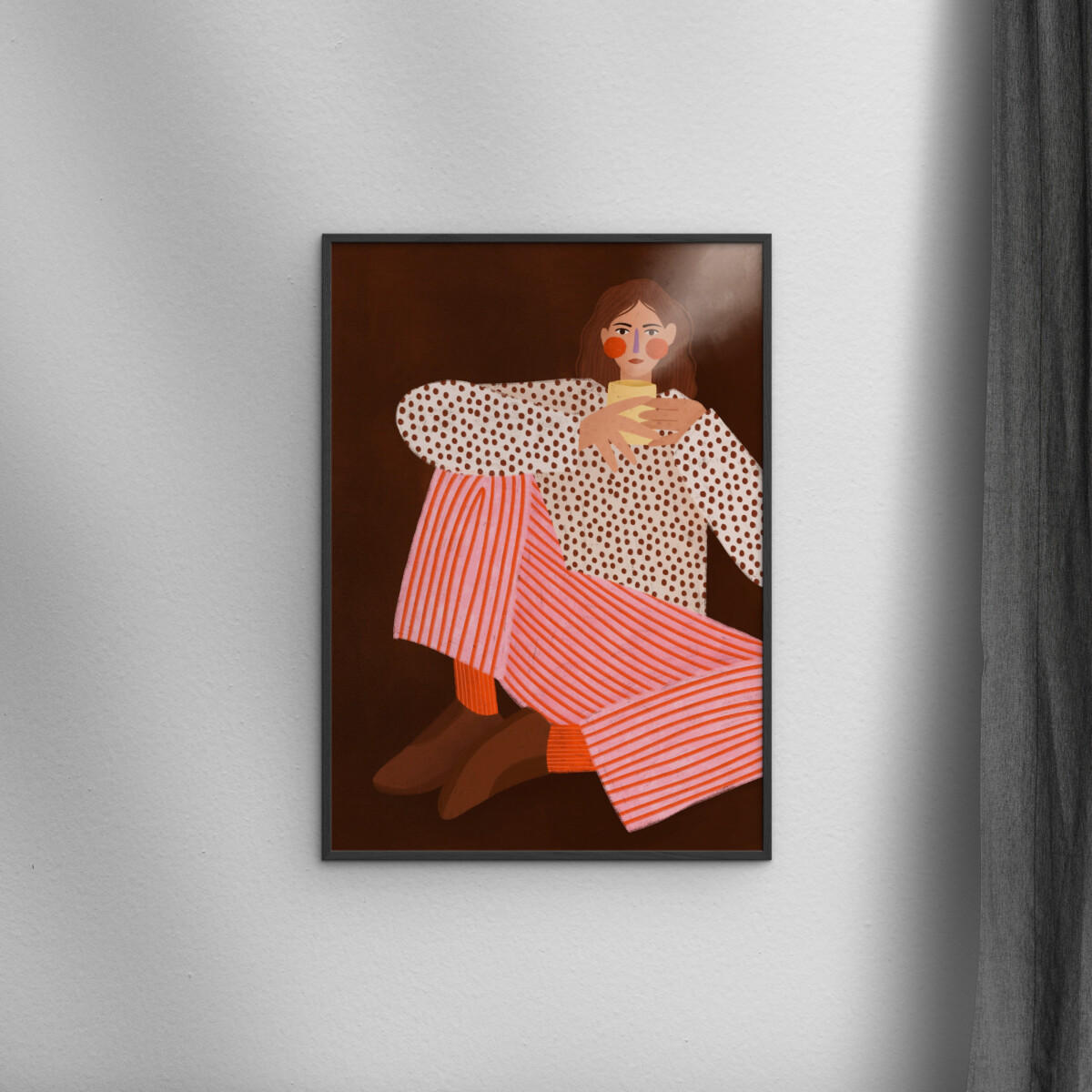 POSTER mit Rahmen Bea Muller - Woman With the Cup of Tea - Multicolor/Schwarz, Holz/Papier (30/40cm) - Poster&Frame
