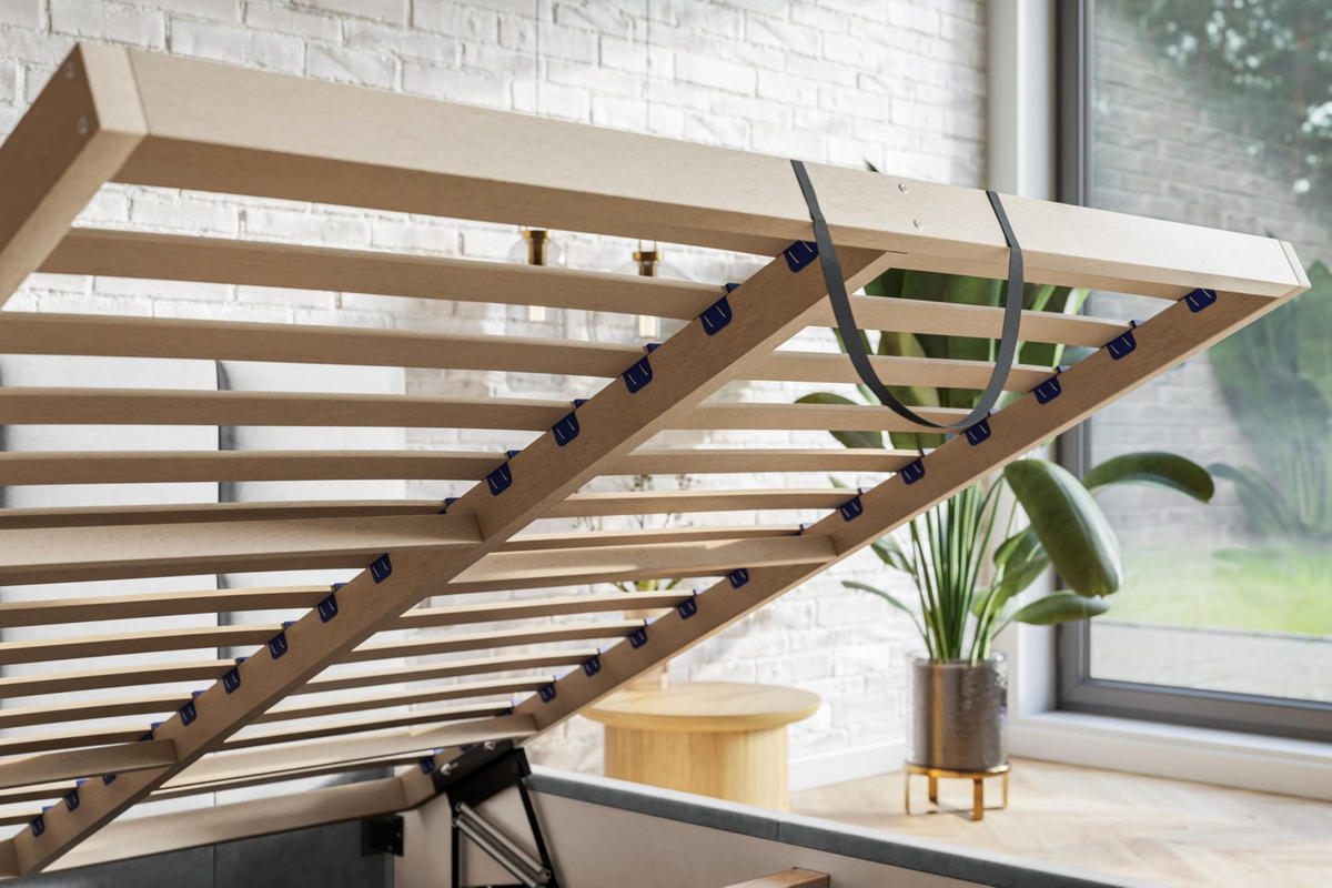 BETT 140x200 - Polsterbett mit Bettkasten und Holzrahmen - Modern Betten - Amor-Samtstoff - Kollektion Vienna - Beige - Beige, Holz/Textil (140/200cm) - Alpi-Möbel