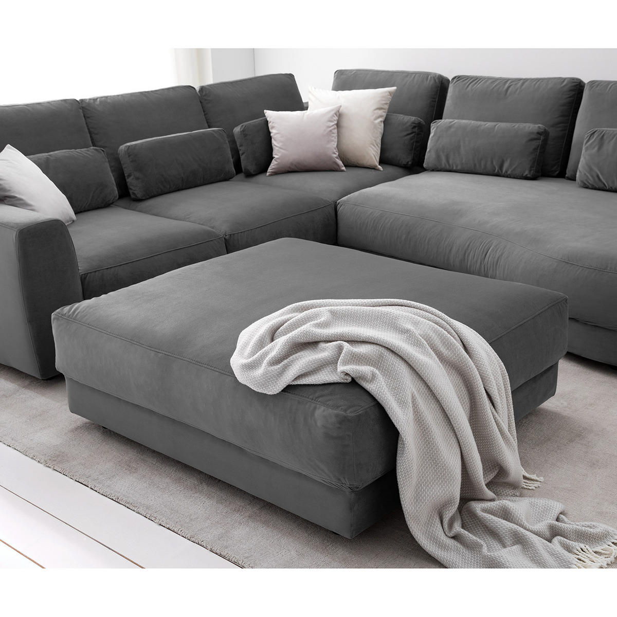 POLSTERHOCKER - Schwarz/Grau, Kunststoff/Textil (105/38/117cm) - home24