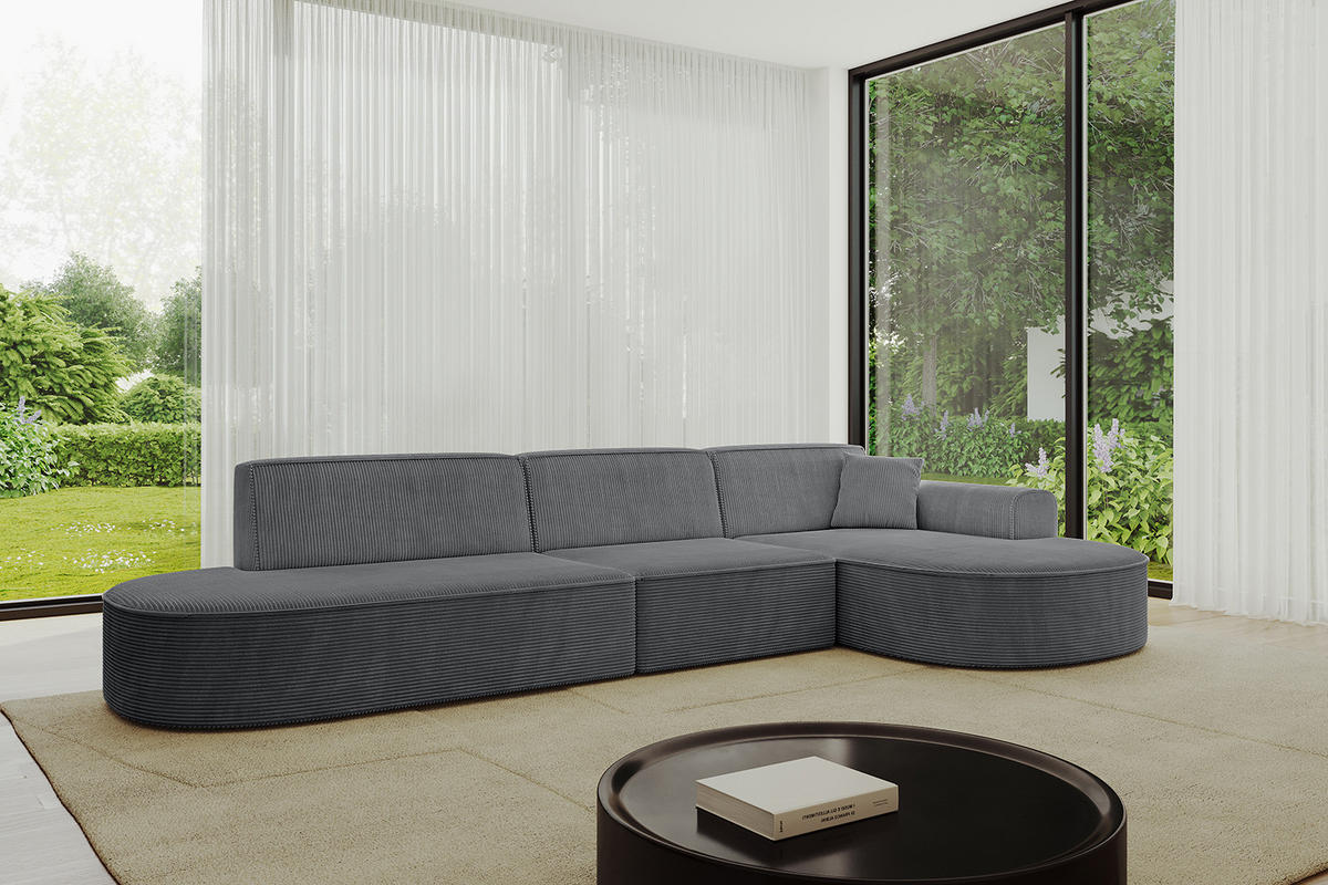 ECKSOFA Ottomane Rechts MARI-L2 - 317x163x73,5 cm Dunkelgrau Cord - Dunkelgrau/Schwarz, Holzwerkstoff/Kunststoff (317/163cm) - ALTDECOR
