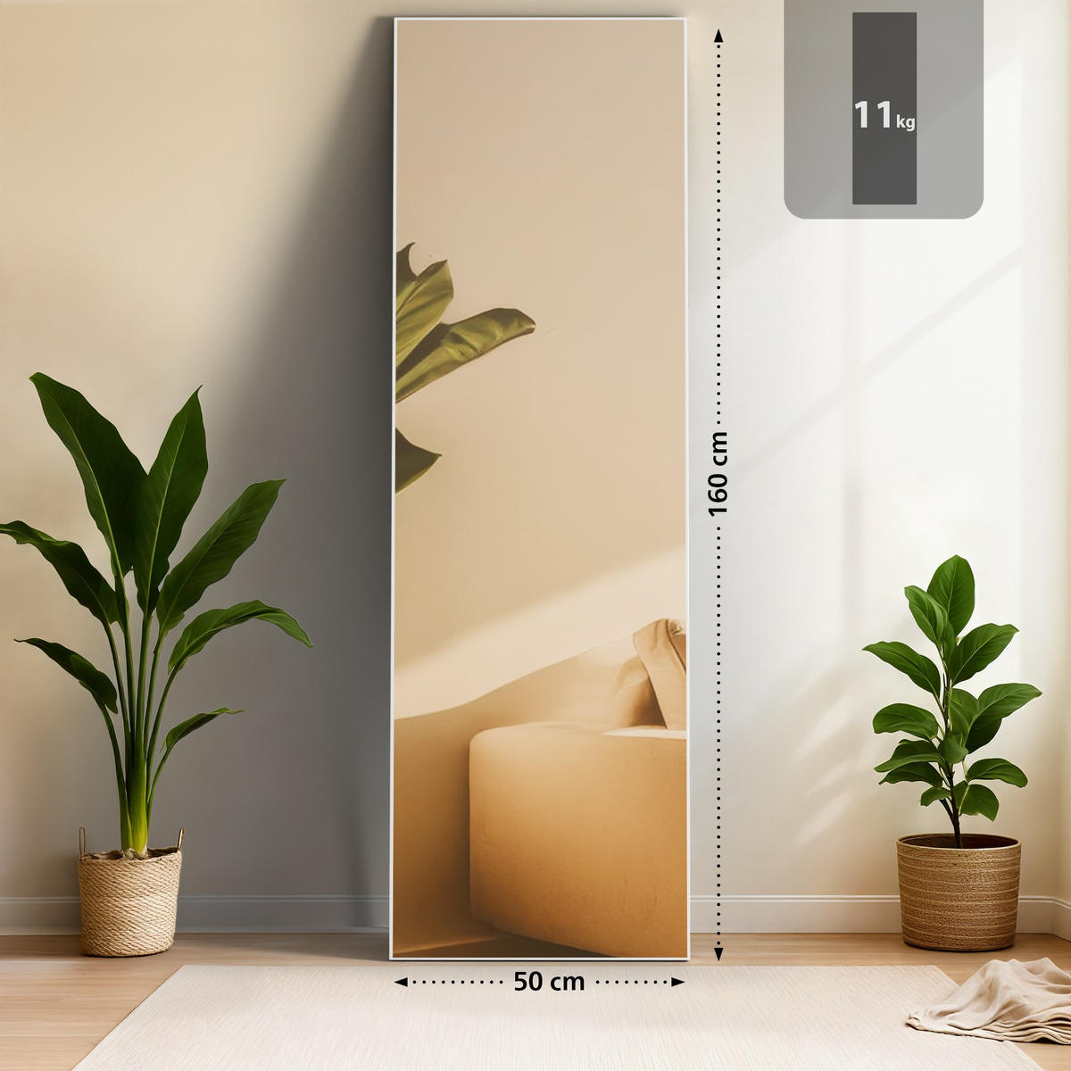 STANDSPIEGEL eckig 50/3/160 cm Glas Weiß Matt - Weiß, Glas (50/160/3cm) - CLP