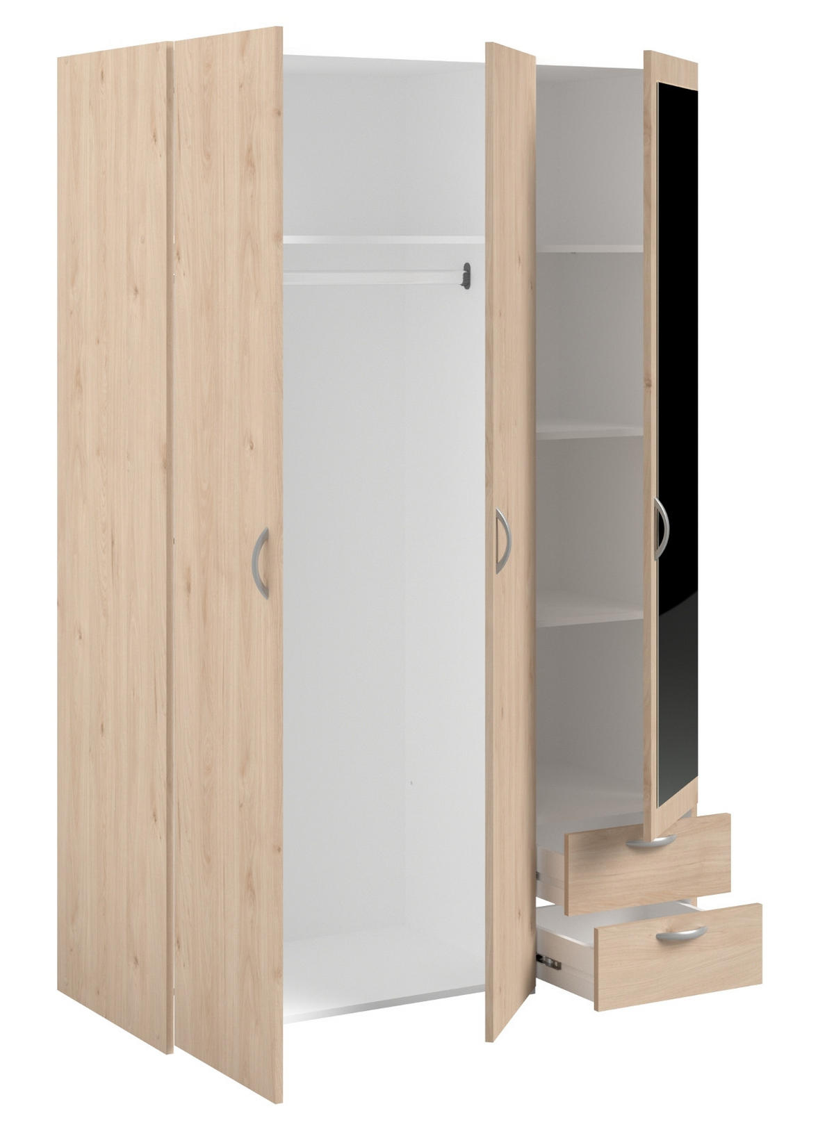 KLEIDERSCHRANK mit Spiegel Eiche 120cm 3-türig Drehtürenschrank - Eichefarben/Silberfarben, Holzwerkstoff/Kunststoff (120/185/51cm) - Furn.Design