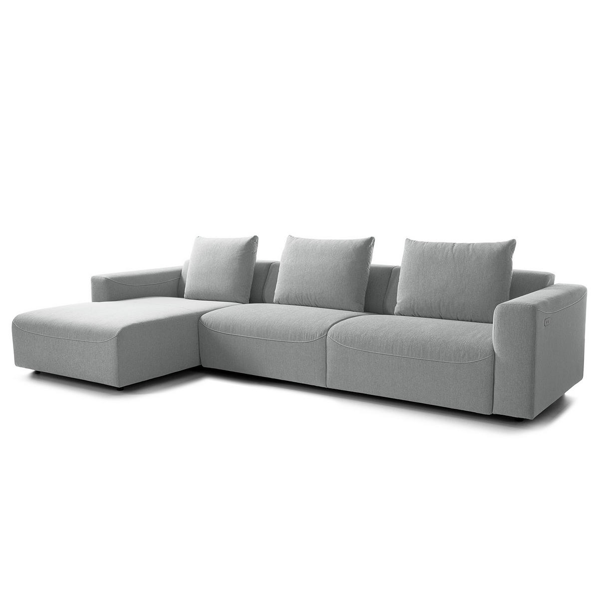 3-SITZER ECKSOFA mit Longchair - Webstoff - Hellgrau/Schwarz, Kunststoff/Textil (320/170cm) - home24