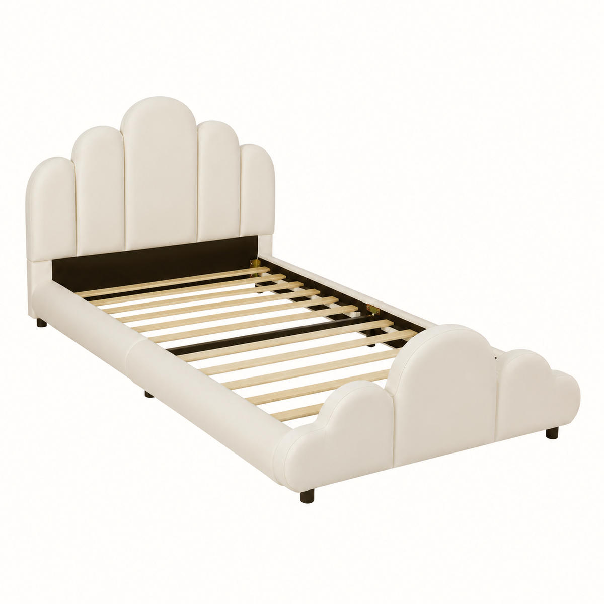 POLSTERBETT 90/200 cm in Beige mit Lattenrost, rundum abgerundeten Kanten und Wolken-Design aus Samt - Beige/Schwarz, Holzwerkstoff/Textil (90/200cm) - STILVORA