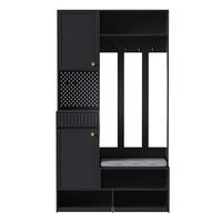GARDEROBENSET 35/100/180 cm mit Sitzbank, 4 Haken und Schubladen, Schwarz - Schwarz, Holzwerkstoff (100/180/35cm) - Redom