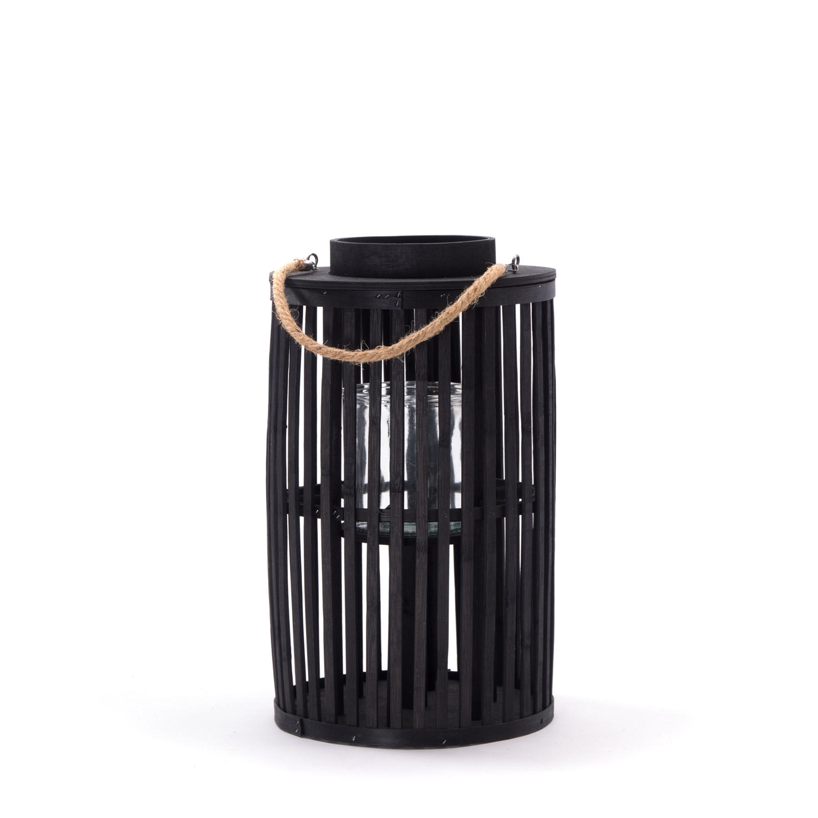 LATERNE Midnight 40 Bambus, mit Windlicht-Glaseinsatz schwarz - Schwarz, Holz (24/40/24cm) - CREEDWOOD