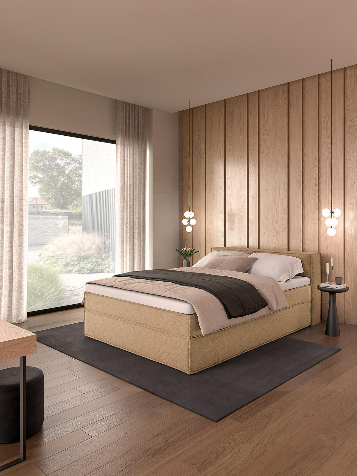 BOXSPRINGBETT mit Kopfteil - Premium - Beige, Textil (140/200cm) - home24