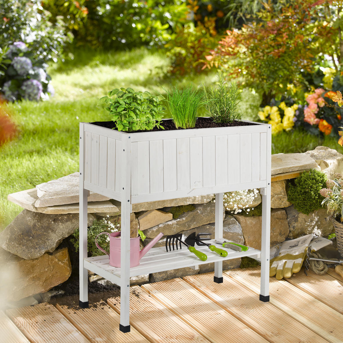 HOCHBEET - Weiß, Holz/Kunststoff (74/80/38cm) - Relaxdays