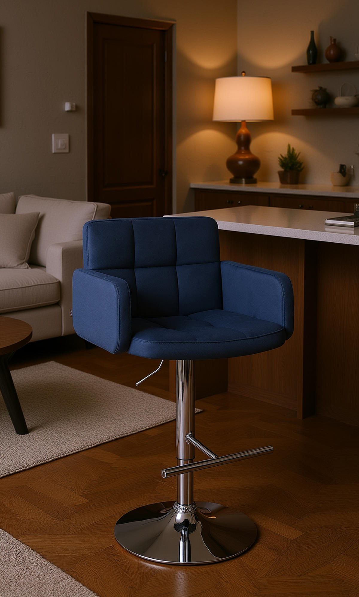 BARHOCKER Lausanne Samt chrom blau - Blau/Chromfarben, Textil/Metall (60/113/56cm) - TPFLiving