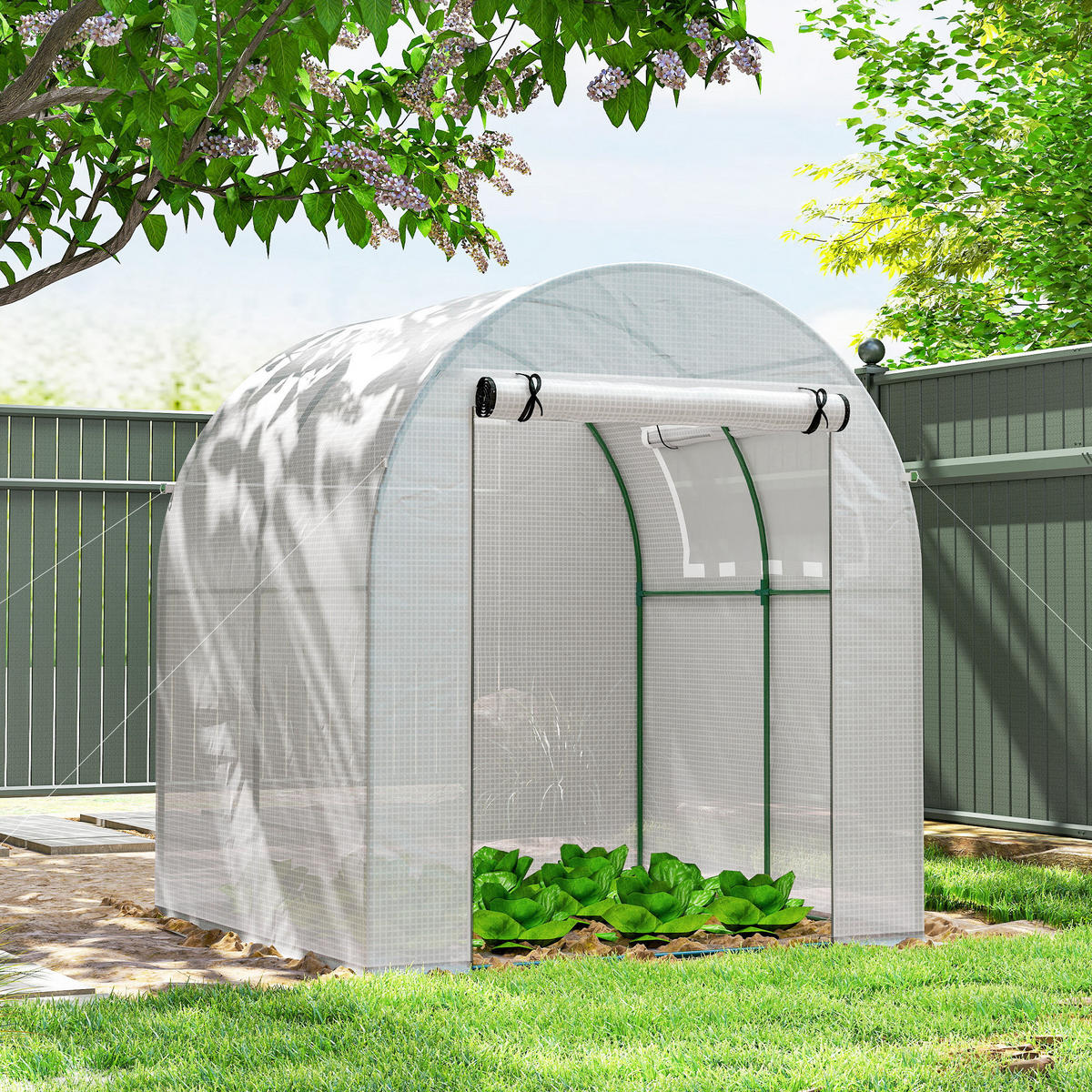 GEWÄCHSHAUS, Foliengewächshaus mit Aufrollbare Fenster & Tür, UV Schutz Weiß - Weiß, Kunststoff (180/200/180cm) - Outsunny