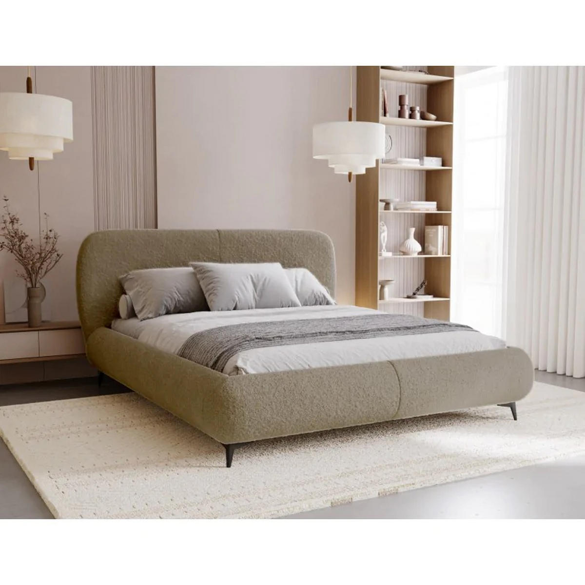 POLSTERBETT ELLE mit Kopfteil, 180 x 200 cm, Doppelbett mit Bettkasten und Lattenrost aus Holz, Bouclé-Stoff, Frabe: Hellbraun - Hellbraun, Holz/Kunststoff (180/200cm) - Sepro Meble