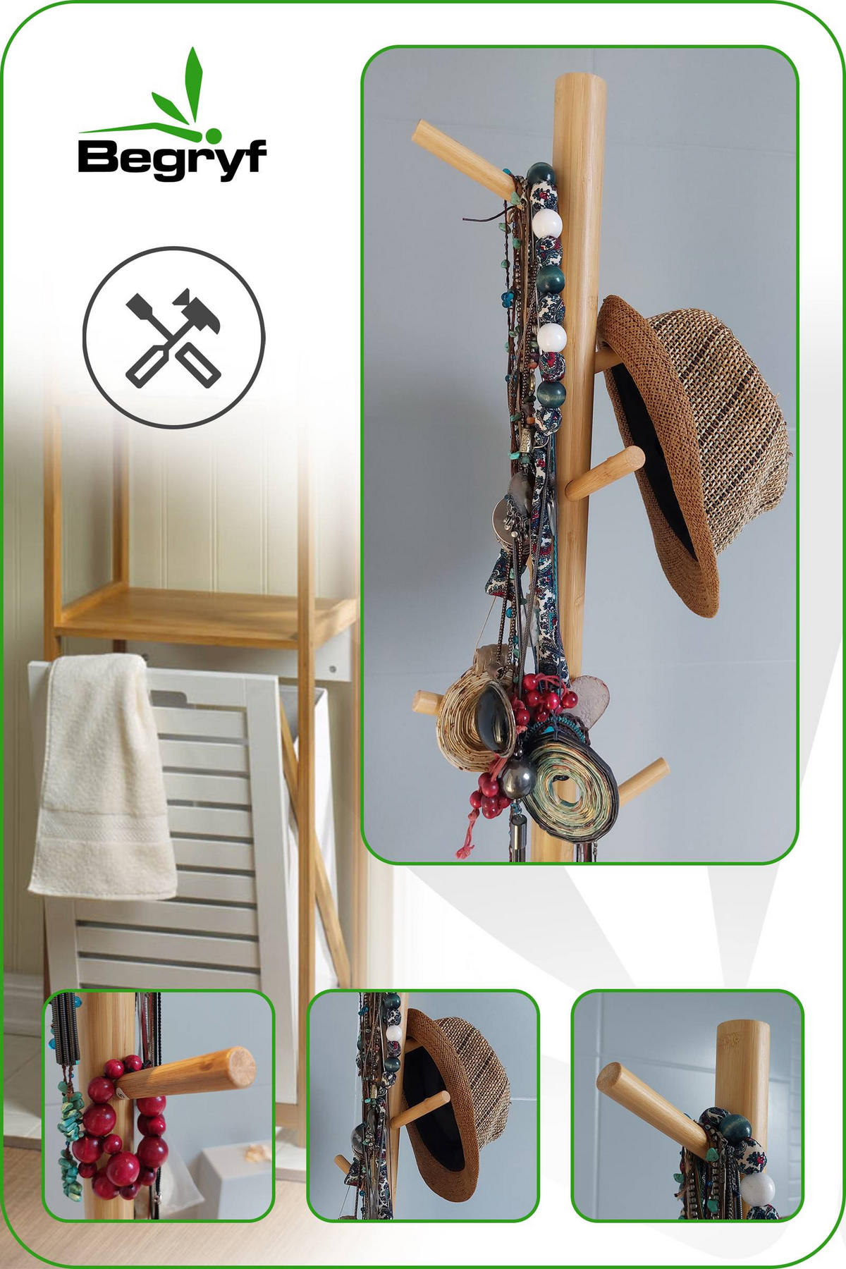 GARDEROBENSTÄNDER Bambus Naturfarben stabiler 175×35×35 cm - Naturfarben, Holz (50/175/50cm) - Begryf