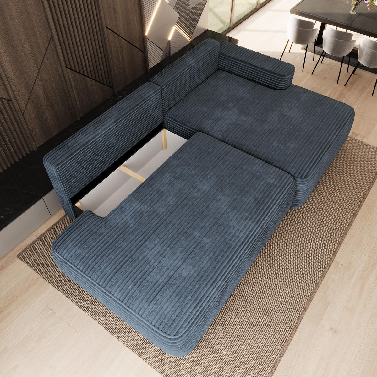 ECKSOFA AVINI T R-S Grau Kordstoff mit Schlaffunktion - Grau, Holzwerkstoff/Textil (277/160cm) - MASSENO