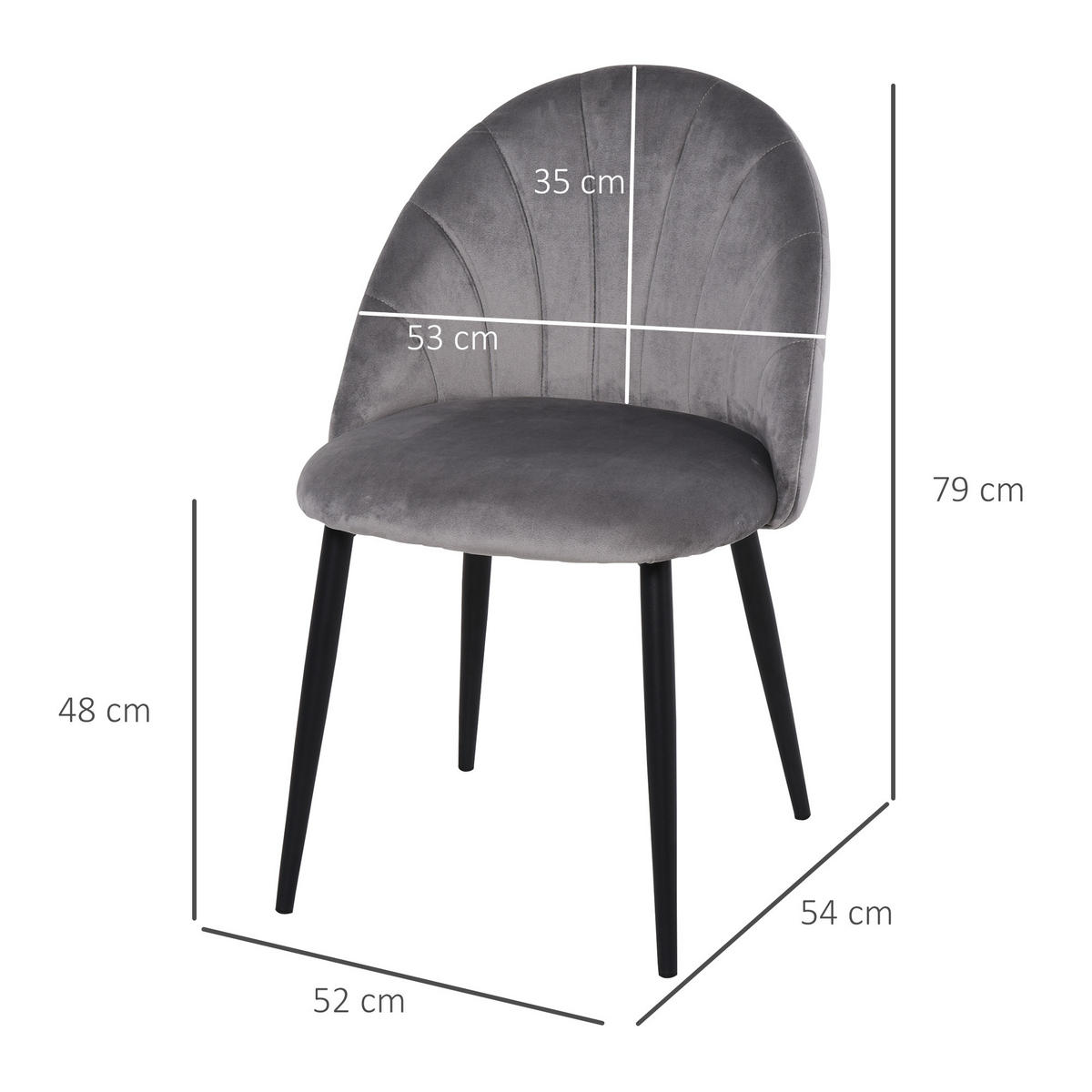 ESSZIMMERSTÜHLE, Samt, Metall, Grau - Grau, Kunststoff (54/79/52cm) - HOMCOM