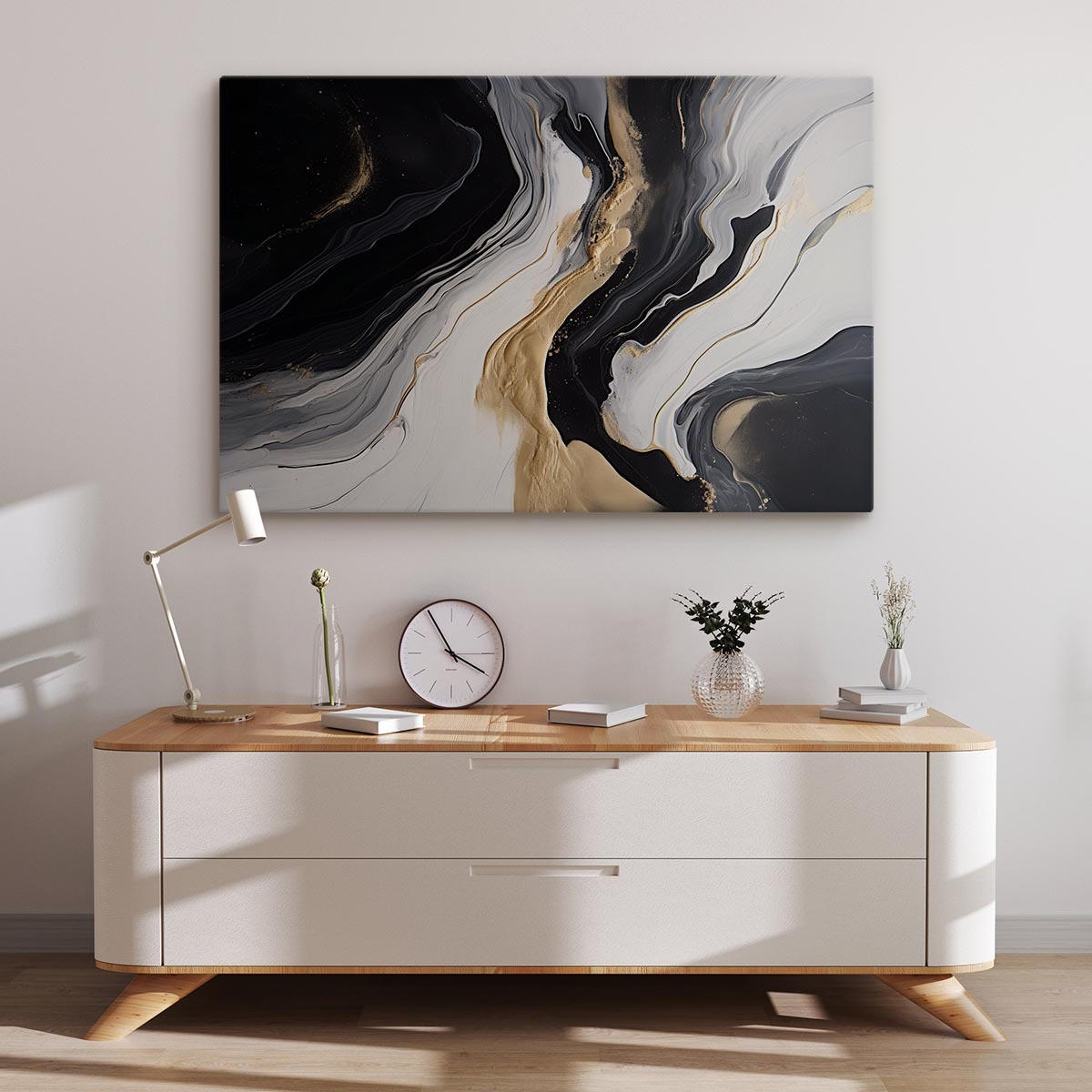LEINWANDBILD Marmor Moderne Abstraktion 100x70 - Beige/Schwarz, Textil (100/70cm) - Muralo