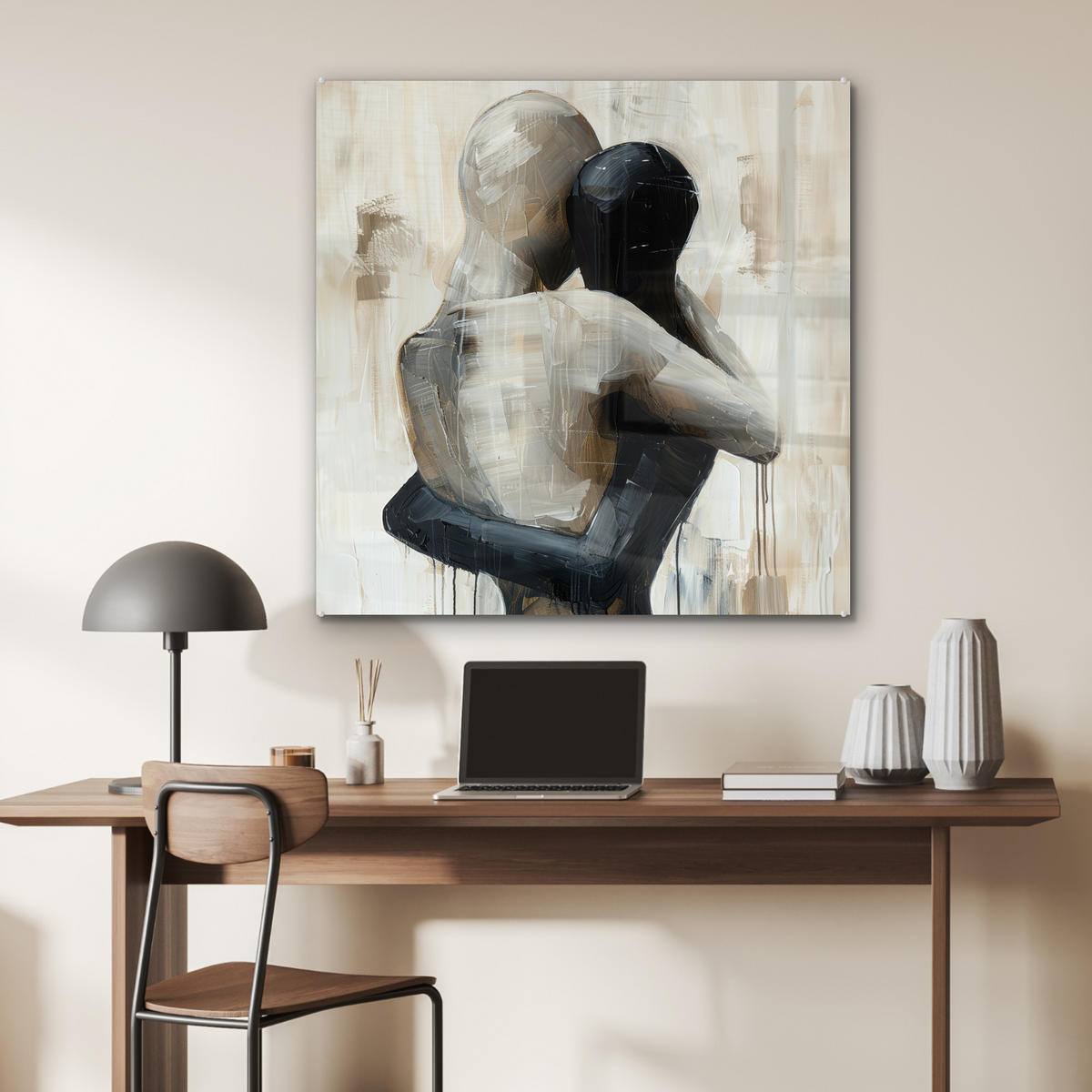 ACRYLGLASBILD Abstrakt - Liebe - Schwarz und weiß - Modern 90x90 cm - Schwarz, Glas (90/90cm) - MuchoWow