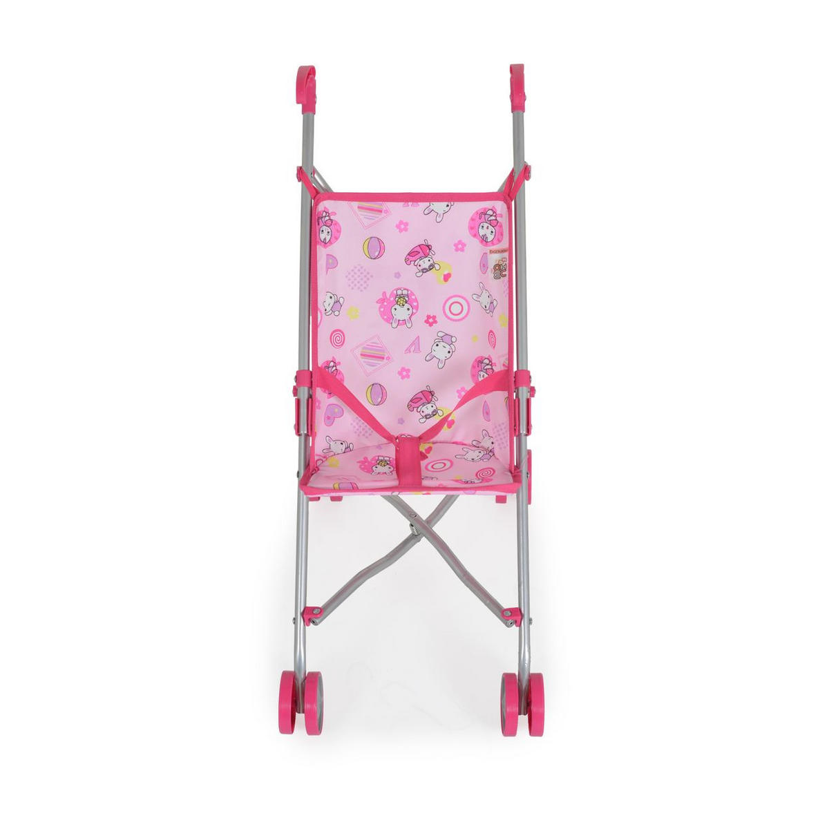 PUPPENWAGEN Kaya S9302 rosa Hasenmotiv, Doppelräder, Schiebehöhe 55 cm, 100% Polyester, rosa - Rosa, Metall (26.5/55/51cm) - Moni