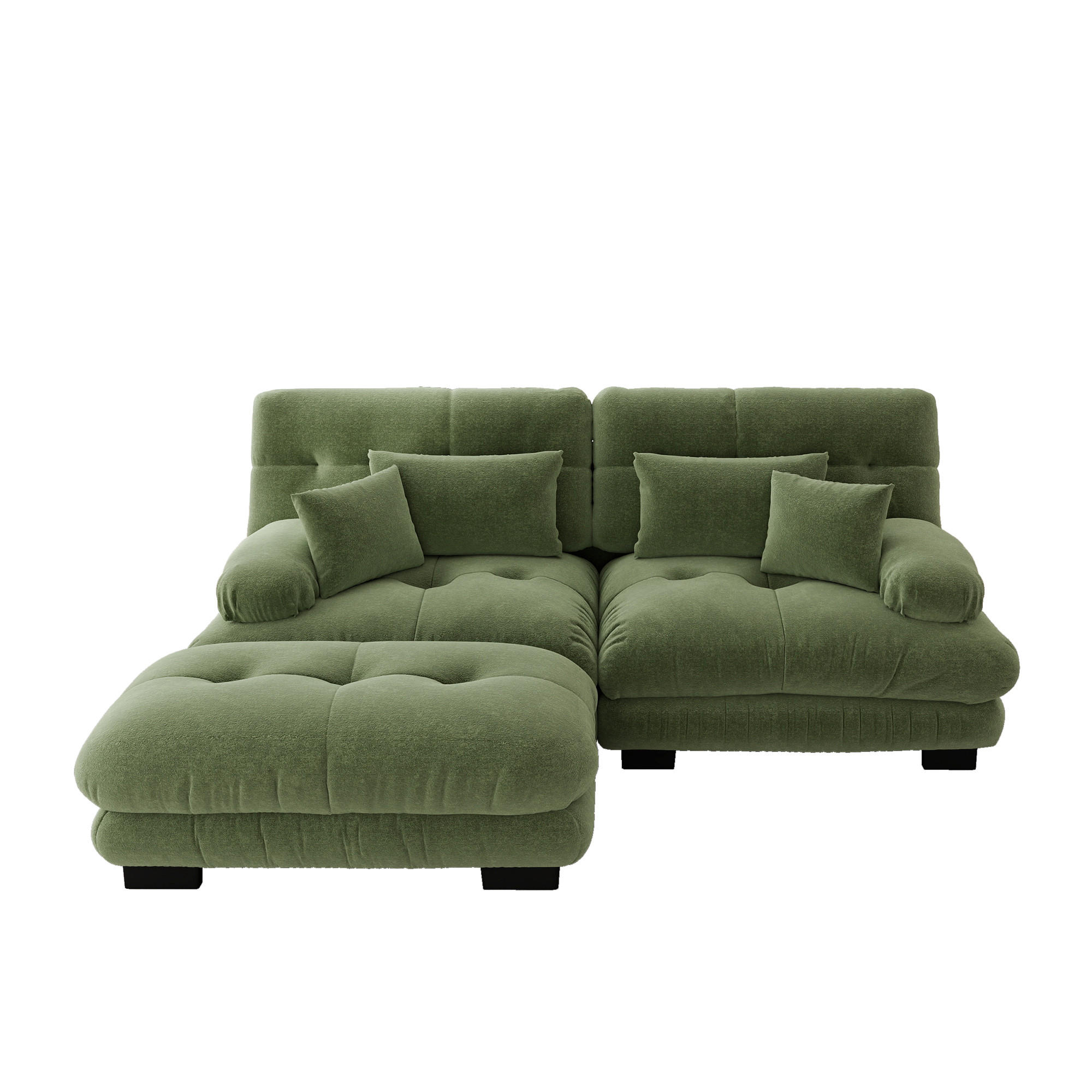 ECKSOFA aus Chenille 145x220x81 cm in Grün mit Ottomane & Kissen - Grün, Textil (145/81/220cm) - Modfu