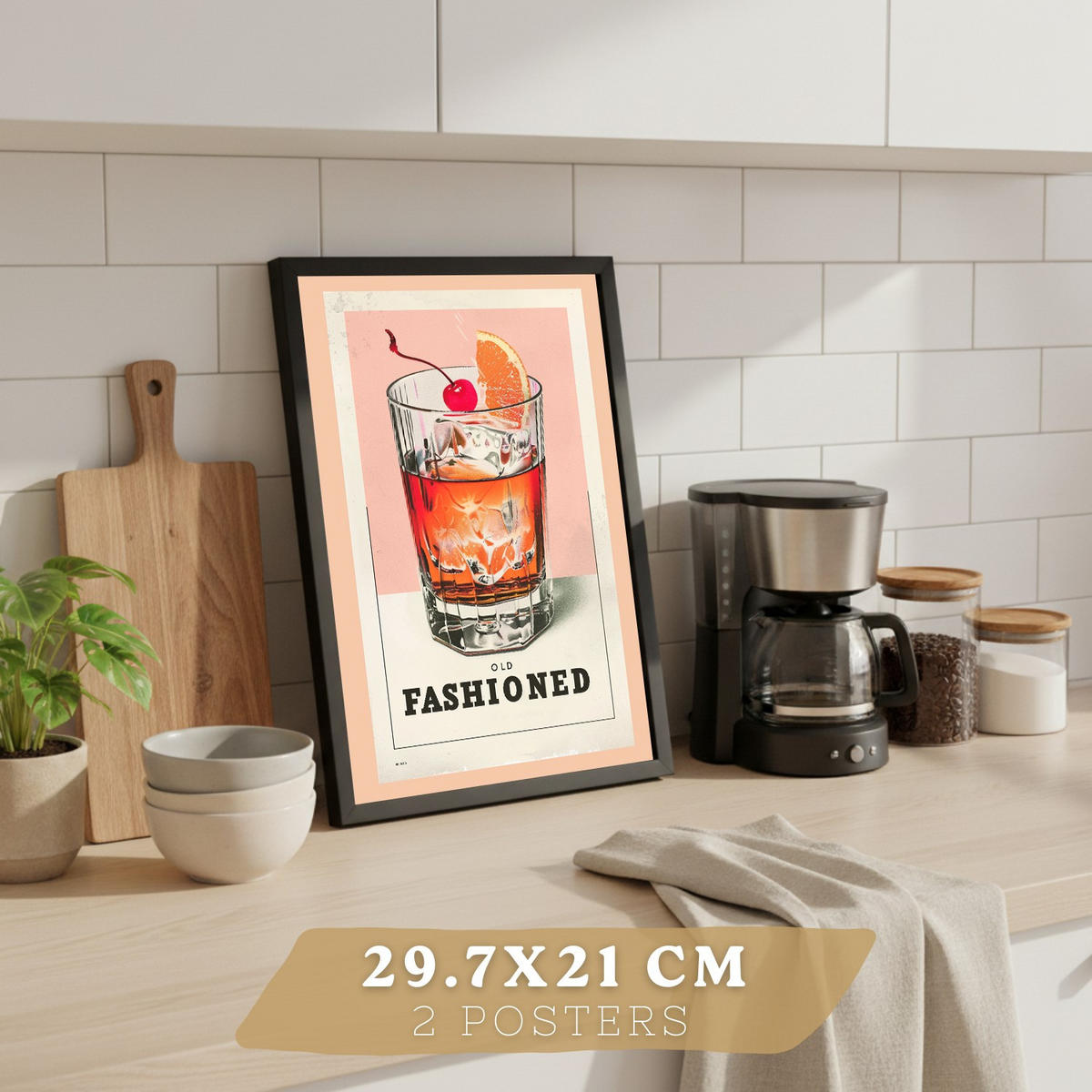 PLAKAT Sada 2 Koktejl A4 Černý rám - černá, papír (29.7/1/21cm) - Nacnic