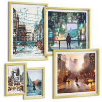 BILDER SET 5er Set - 50x50 cm & 20x30 cm & 40x60 cm Goldrahmen - Moderne, farbenfrohe Städte mit Charakteren - Goldfarben, Kunststoff (40/60cm) - TULUP