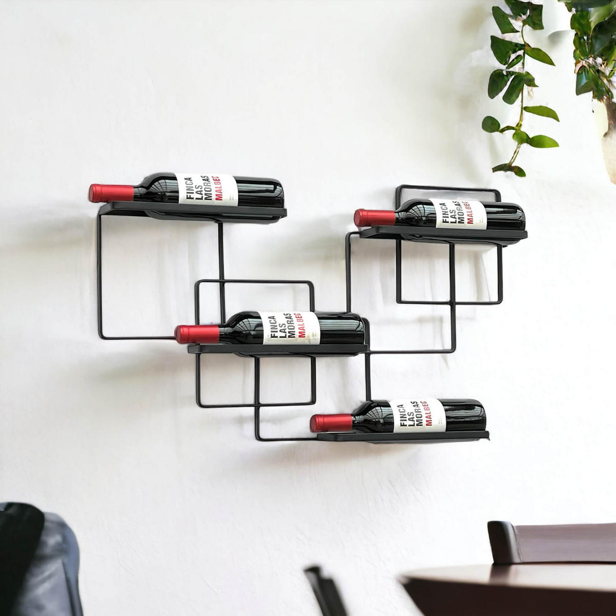 WEINREGAL für 4 Flaschen Wand Metall Schwarz Wine Line - Schwarz, Metall (72/44/9cm) - DanDiBo