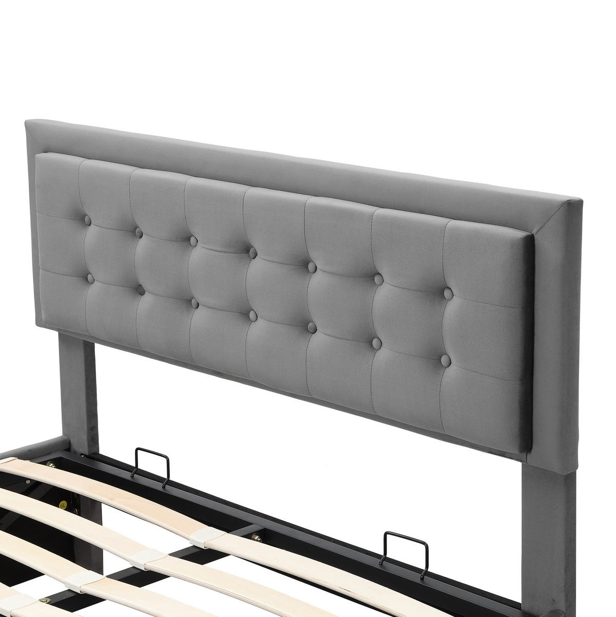 POLSTERBETT 140/190 cm grau aus Samt mit Stauraum - Grau, Textil (140/190cm) - OKMYHOME