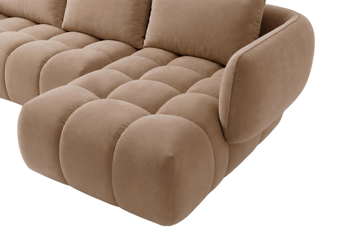 ECKSOFA L-Form, Veloursstoff Bluvel, Latte, Rechts, SEVIO L - Cappuccino, Holz (242/175cm) - Kaiser Möbel