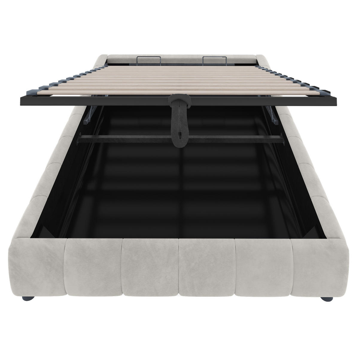 POLSTERBETT aus Flanellstoff 140x200 cm Beige mit LED-Beleuchtung und hydraulischem Bettkasten - Beige, Textil (140/200cm) - IVMEU