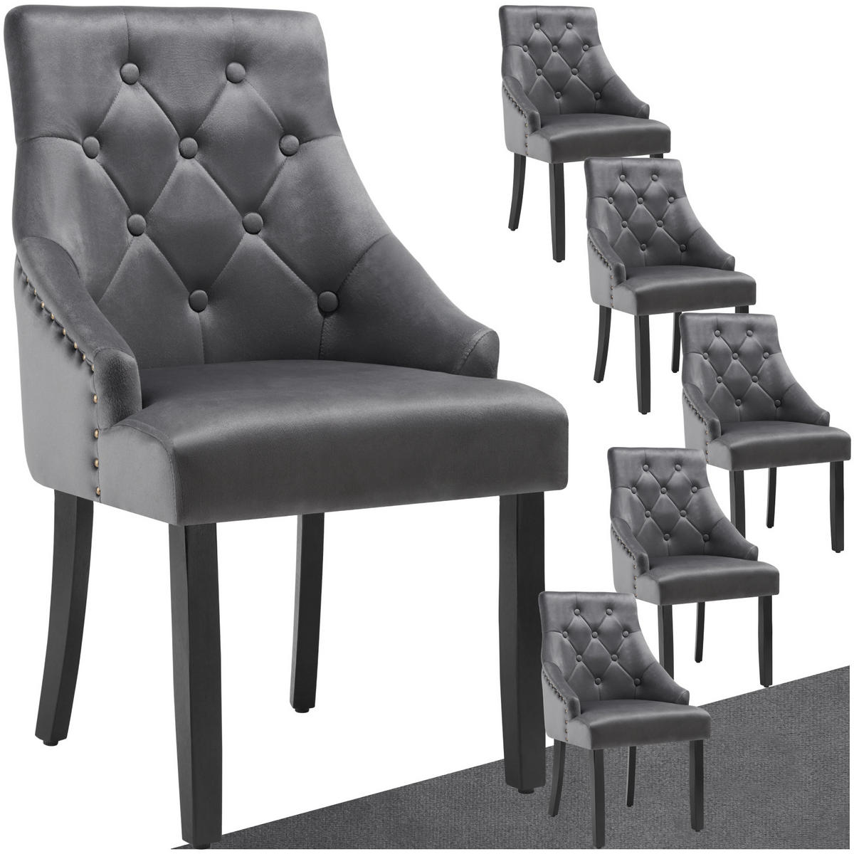 ESSZIMMERSTUHL 6er Set Everdeen,52 x 57 x 91 cm, dunkelgrau/schwarz - Dunkelgrau/Schwarz, Holz (52/91/57cm) - tectake