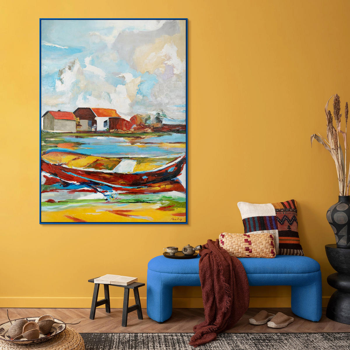 GEMÄLDE Gezeiten der Inspiration Schattenfugenrahmen Blau 120x80 cm - Blau, Holz (120/80cm) - YS-art gallery