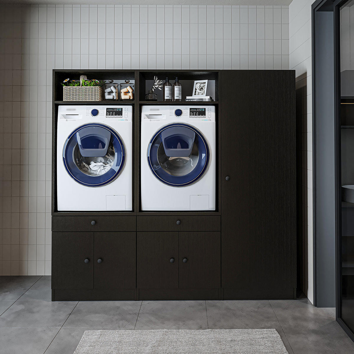 WASCHMASCHINENSCHRANK Serie 1 194cm Breit, 184cm Hoch - Schwarz, Holzwerkstoff (194/184/67cm)