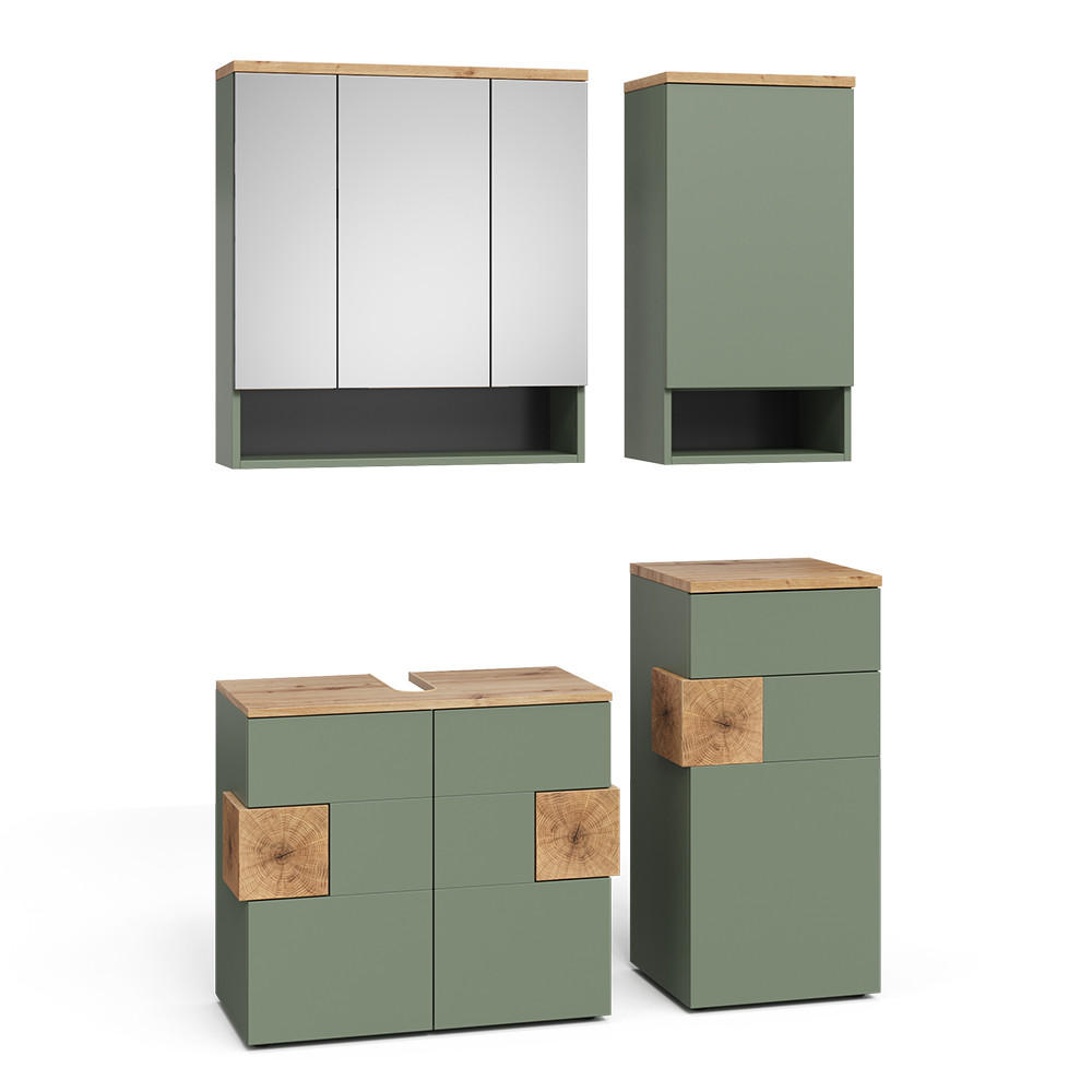 BADMÖBEL-SET Eden Grün/Artisan 4 Teile - Hellgrau/Grün, Holzwerkstoff (76/64/37cm) - Vicco