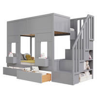 ETAGENBETT 90/200 cm grau aus Holz mit Treppe und Stauraum - Grau, Holzwerkstoff (90/200cm) - OKWISH