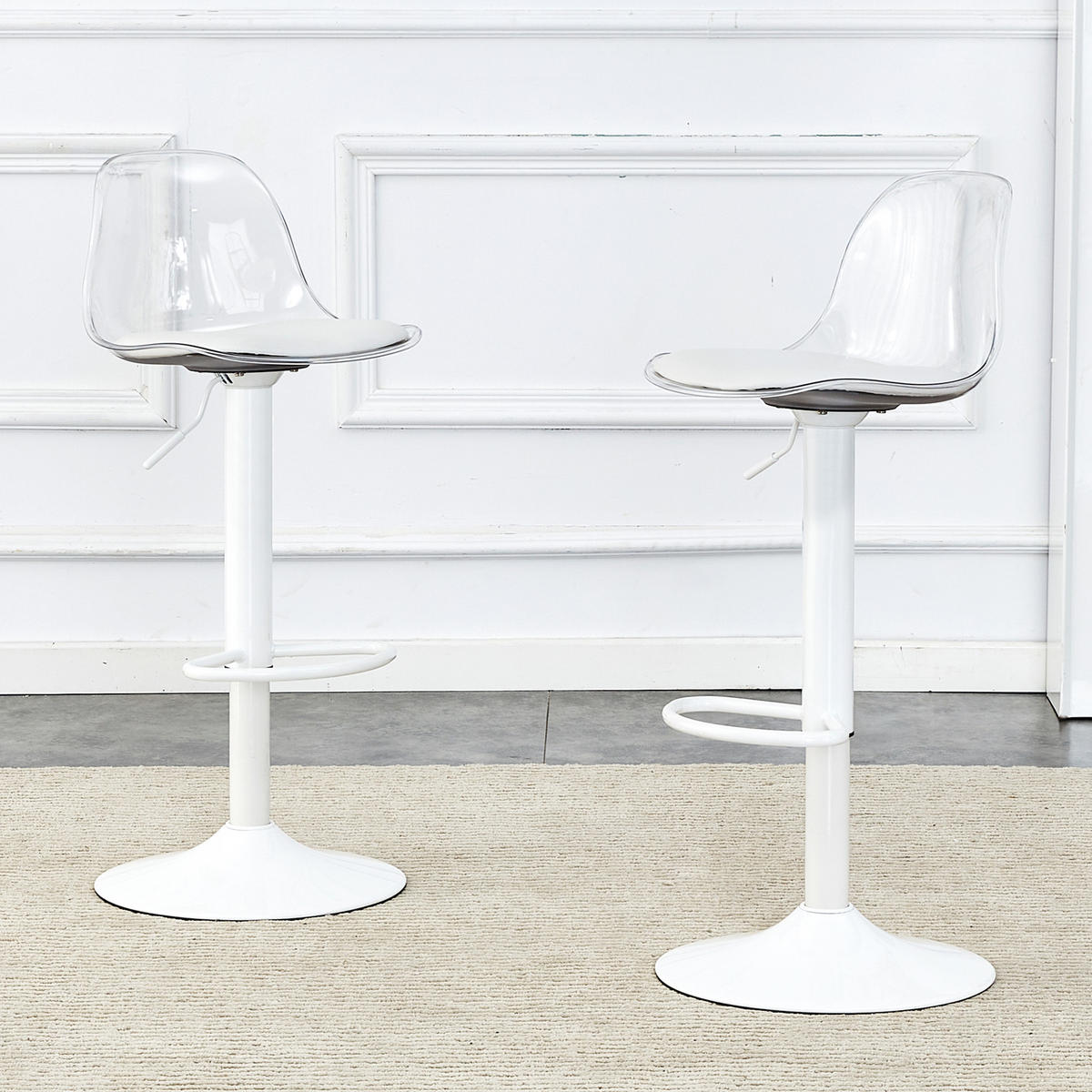 BARHOCKER 2er-Set Transparent und Weiß höhenverstellbar mit Rückenlehne und 360° Drehung - Transparent, Metall (33/82/40.5cm) - PANGIVO