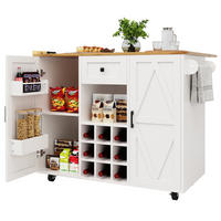 KÜCHENINSEL 137.5x65x95.6cm Weiß mit Weinregal & 5 Rollen - Weiß, Holzwerkstoff (137.5/95.6/65cm) - Modfu