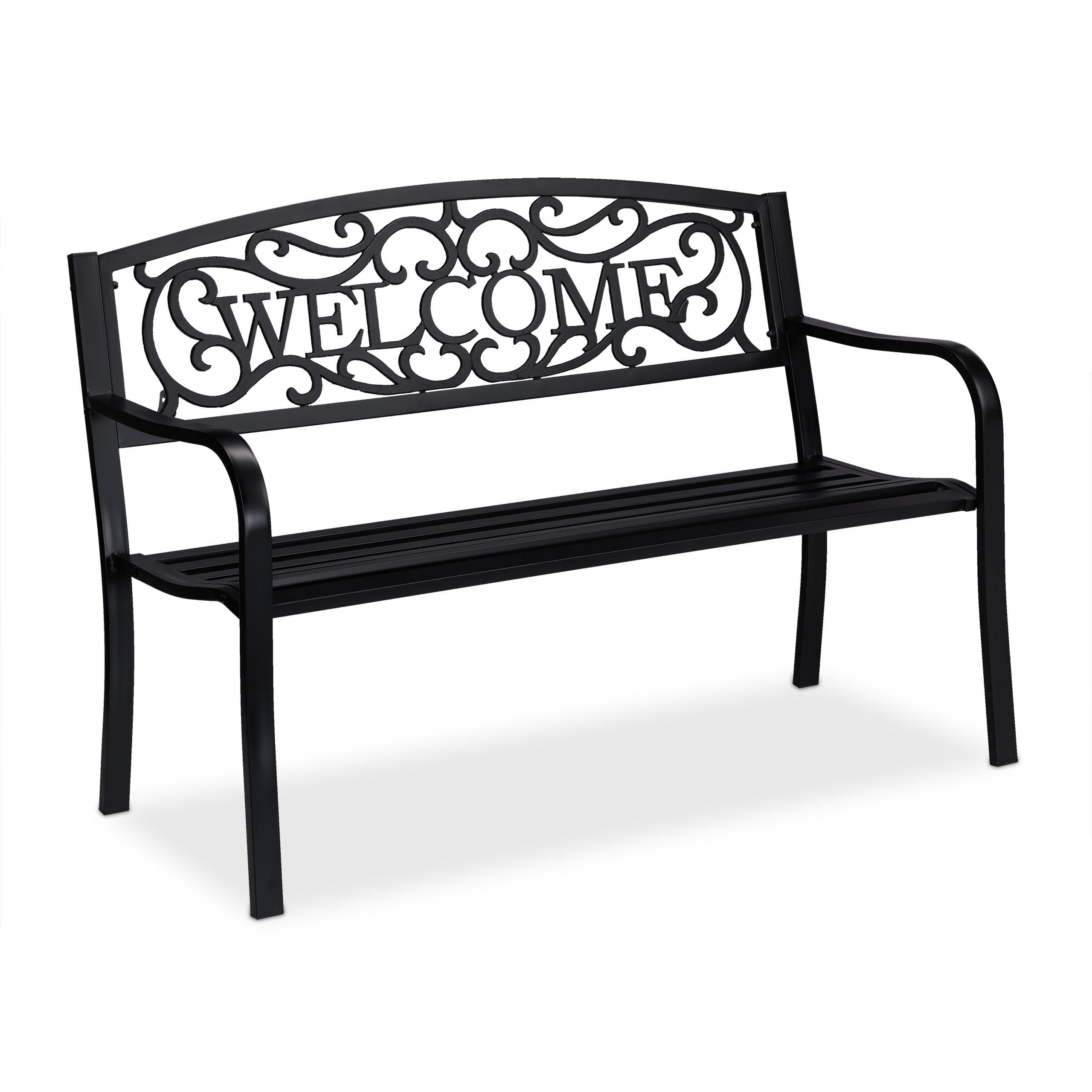 GARTENBANK - Schwarz, Metall (127/87/61cm) - Relaxdays