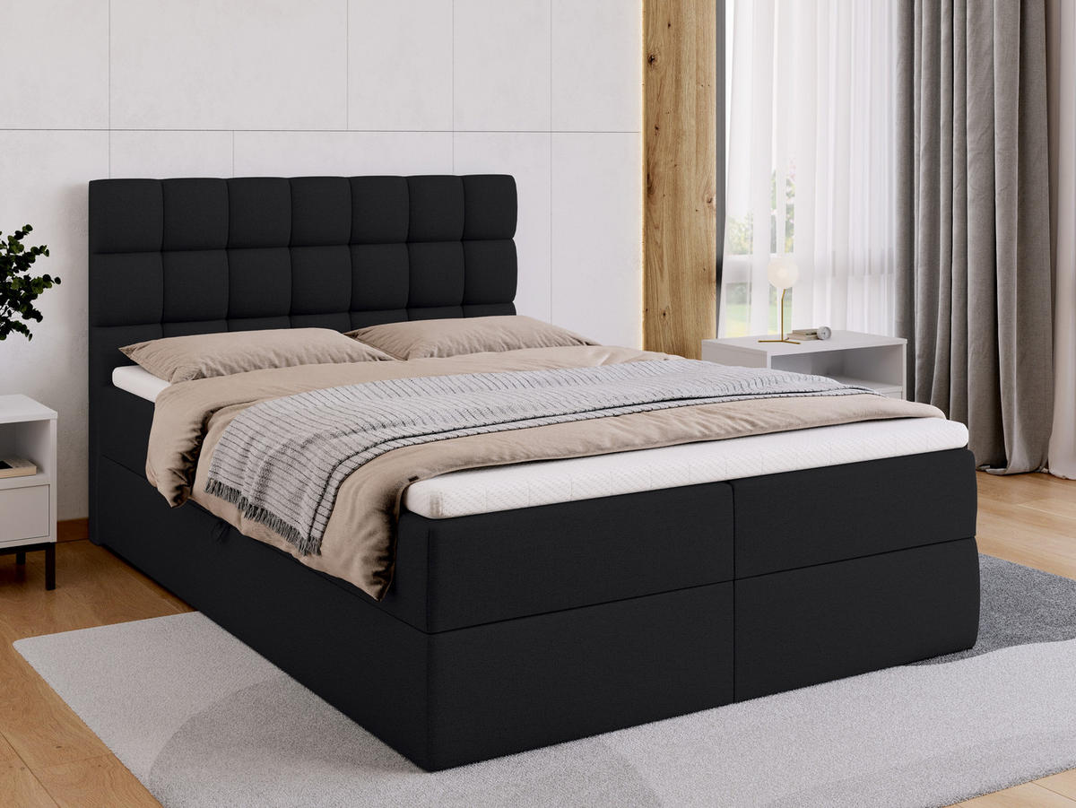 BOXBETT Dakota mit Topper 140/200 Schwarz - Schwarz, Textil (140/200cm) - Bromarkt