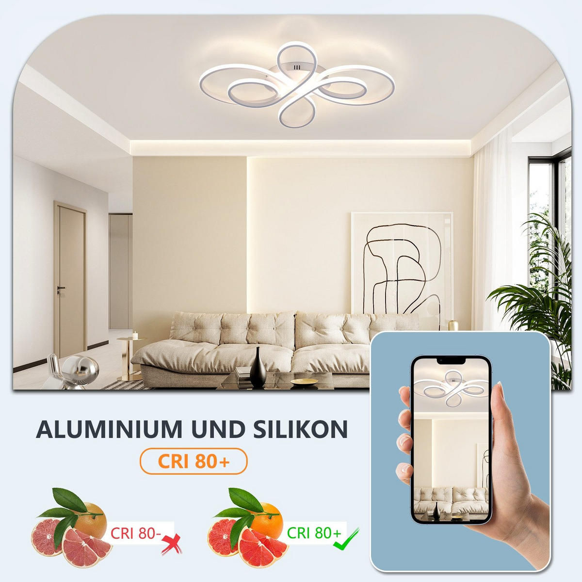 LED-DECKENLEUCHTE Falterstil 66/41/9.5 cm - Weiß, Metall (66/41/9.5cm) - Nettlife