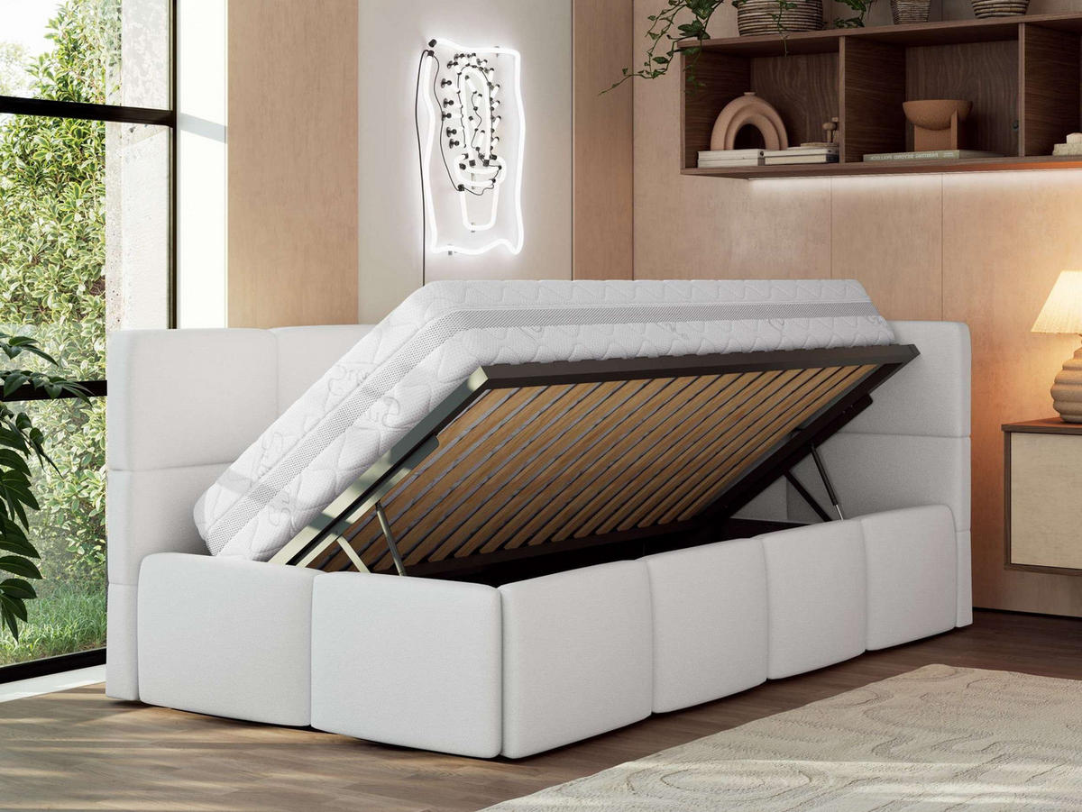 JUGENDBETT ARVO 90/200 - Weiß Kunstleder - Foam-Matratze - Rechts Seite - Weiß, Textil (90/200cm) - MKS