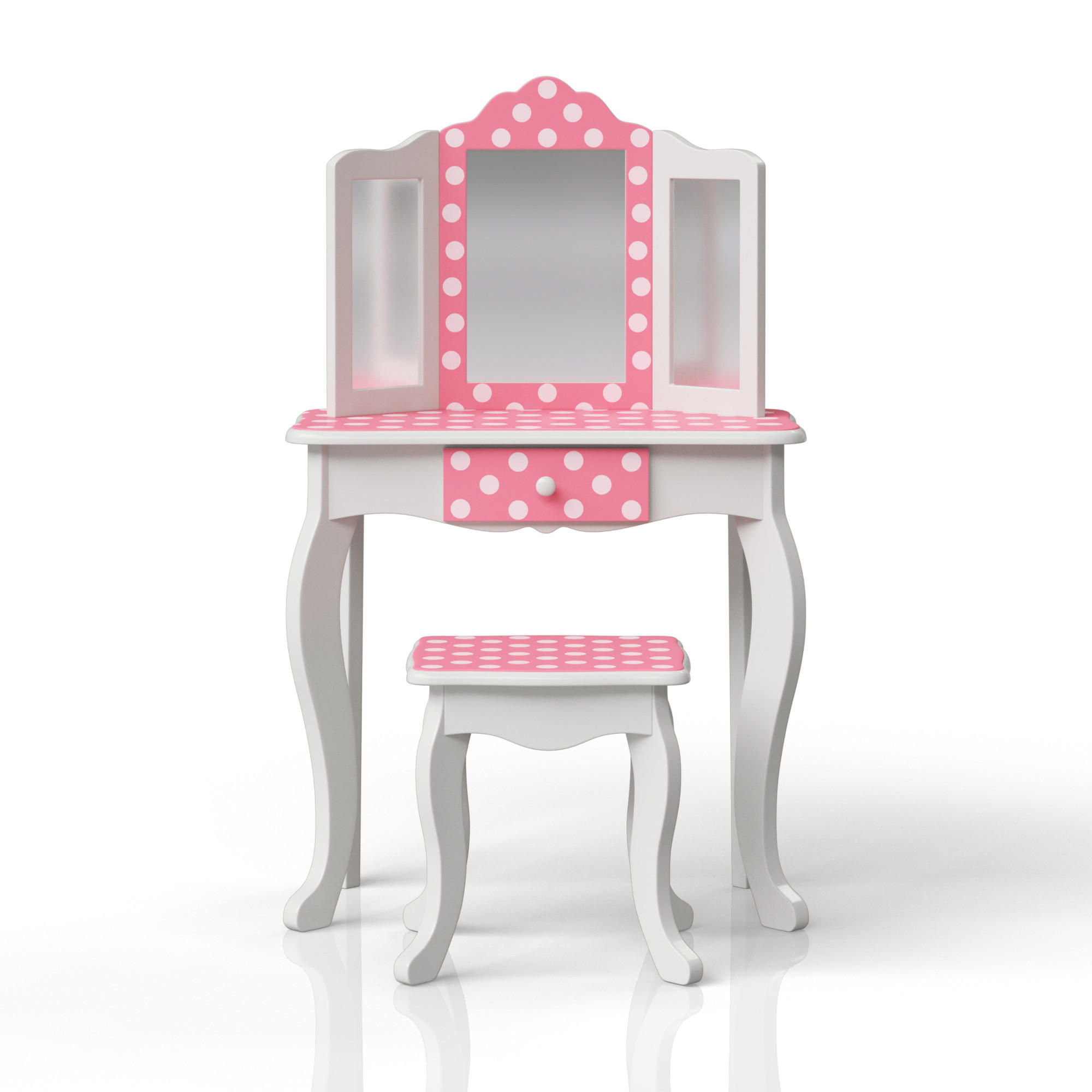 KINDER-SCHMINKTISCH mit Spiegel und Hocker Frisiertisch, Rosa/Weiß, 100cm - Weiß, Holzwerkstoff (30/100/60cm) - Teamson Kids