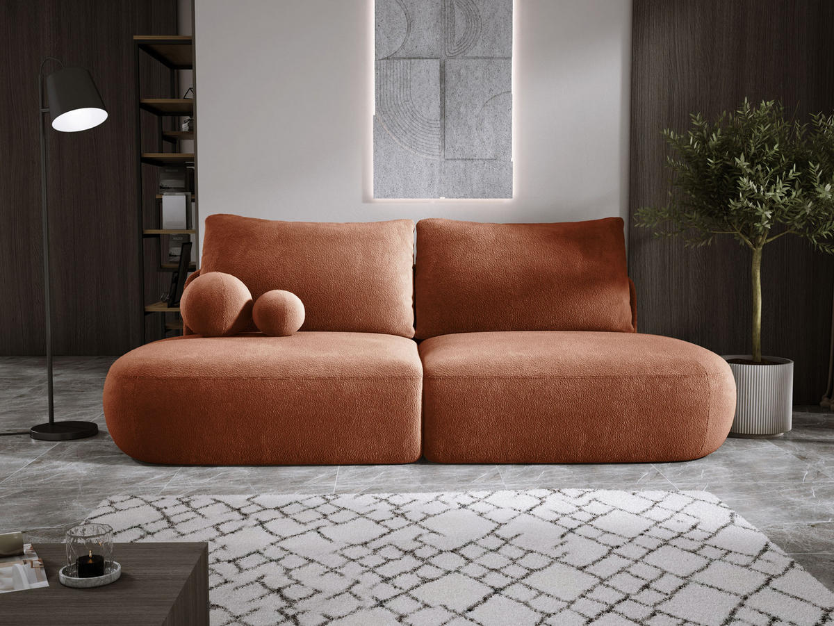 SCHLAFSOFA Moderne BABU mit Schlaffunktion – 3-Sitzer Sofa mit Bettkasten, DL-Automat, 2 Rückenkissen, 2 Zierkissen, 240x90x90 cm, Braun - Bronzefarben, Holz/Textil (240/90/90cm) - DomoHome