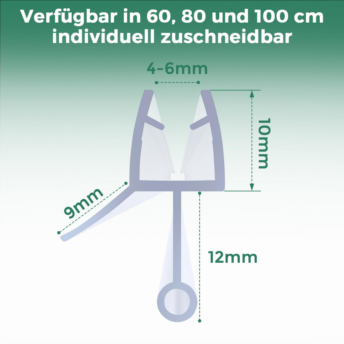 DUSCHDICHTUNG 100 cm für Duschtüren 4–6 mm transparent zuschneidbar - Transparent, Kunststoff (100/2.2cm) - S'AFIELINA