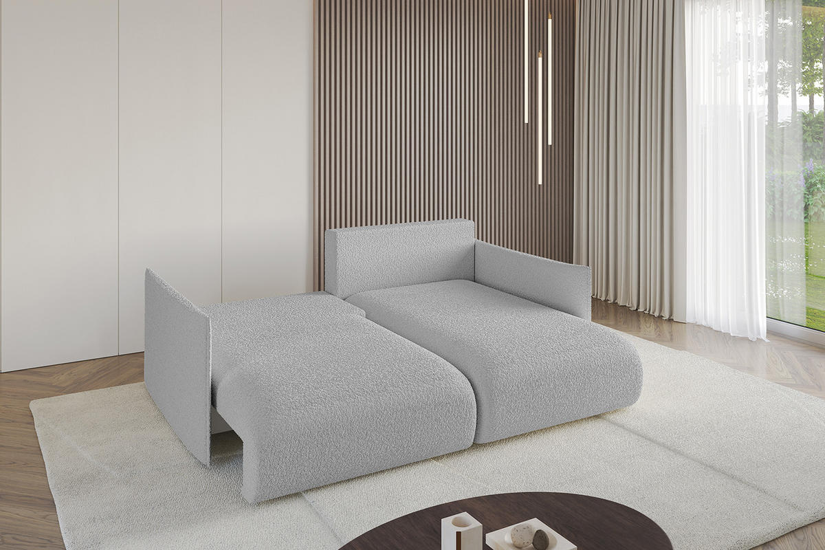 ECKSOFA Ottomane rechts ONESK-L 216x177x72 Hellgrau Bouclé - Hellgrau, Holzwerkstoff/Kunststoff (177/216cm) - ALTDECOR