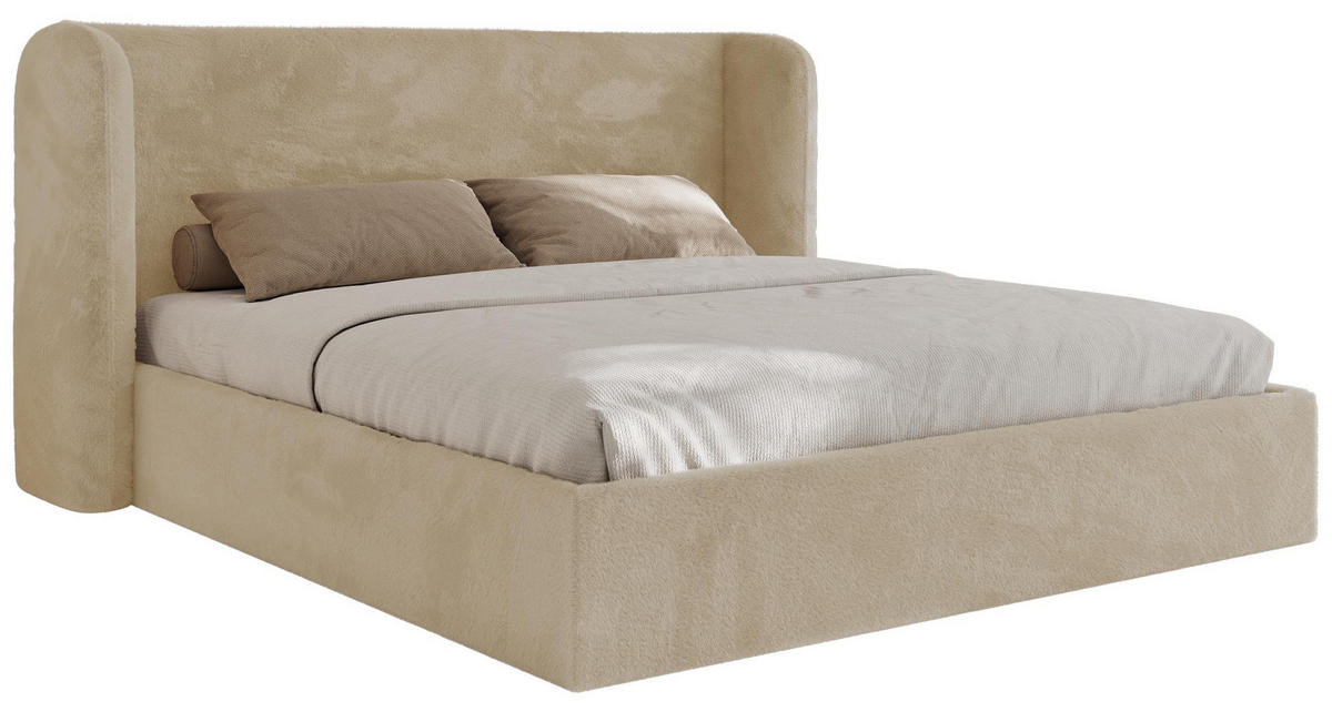 POLSTERBETT EMORA CLASSIC 180/200 - Creme Plüsch - Schaum-Matratze - Creme, Textil (180/200cm) - MKS